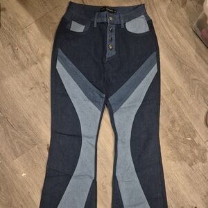 Finesse Dark and Light Blue Flare Jeans